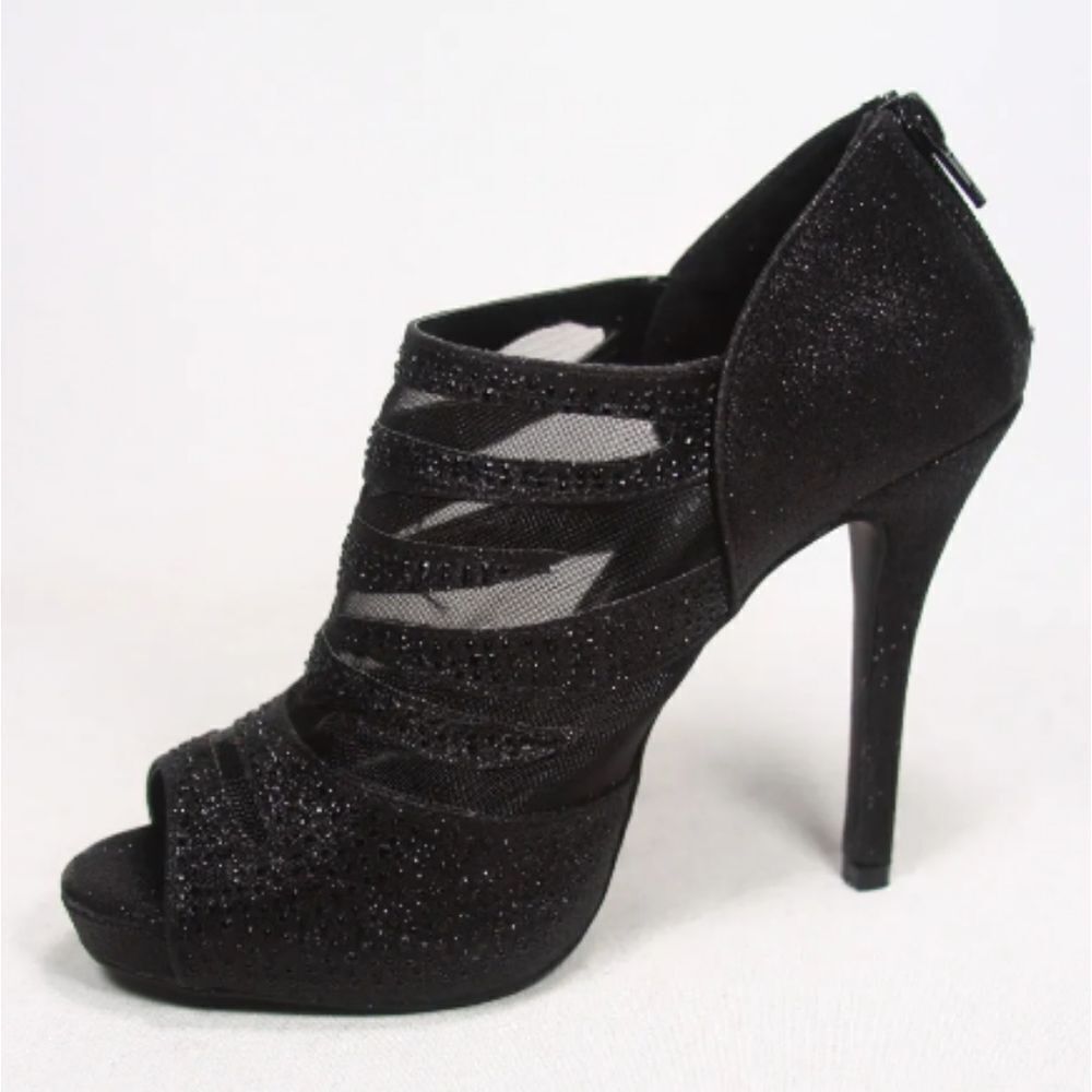 BRAND NEW GUESS WOMEN'S SEXY LACE GLITTER OPENโTOE ZIPPER HIGH HEEL SHOES